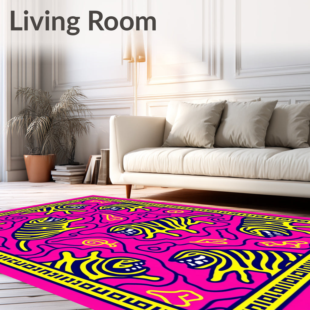 Vibrant Yellow Tiger Pink Maze Rug
