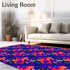 Vibrant Blue Red Abstract Swirl Rug