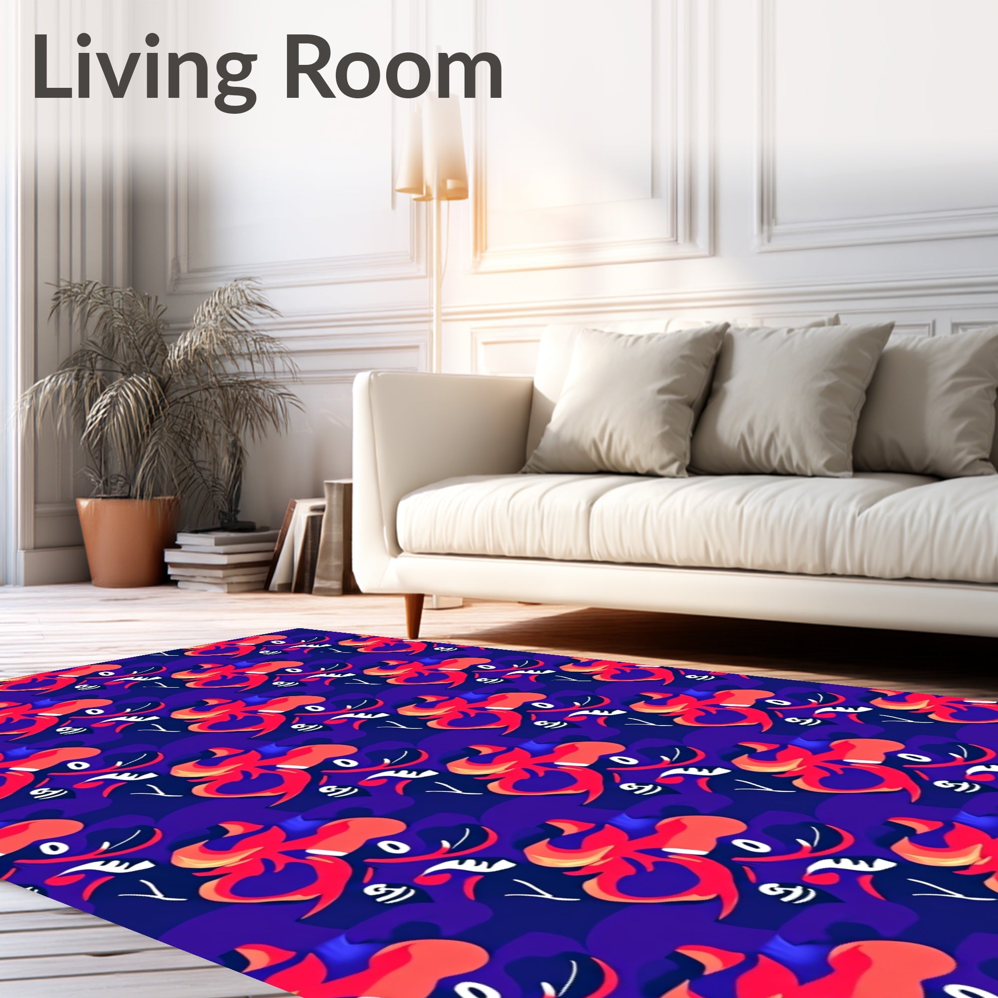 Vibrant Blue Red Abstract Swirl Rug