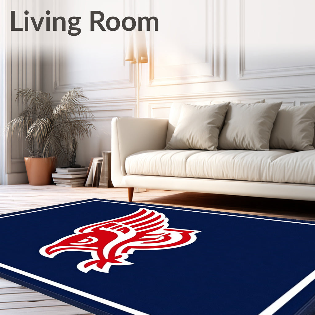 Bold Red Eagle Emblem on Navy Background Rug