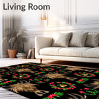Highland Cow Christmas Wreath Bells Rug
