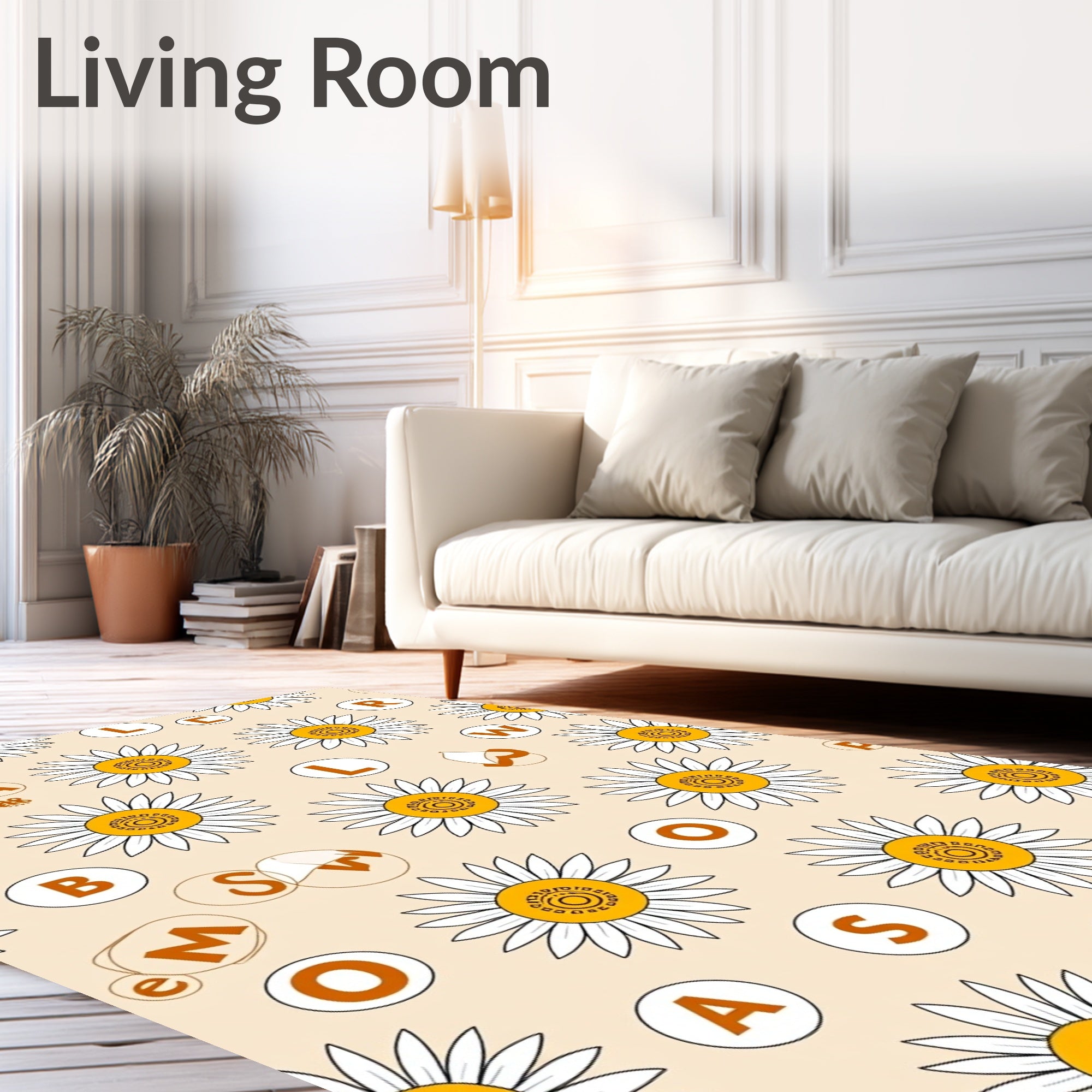 White Daisy Letter Game Arrangement Rug