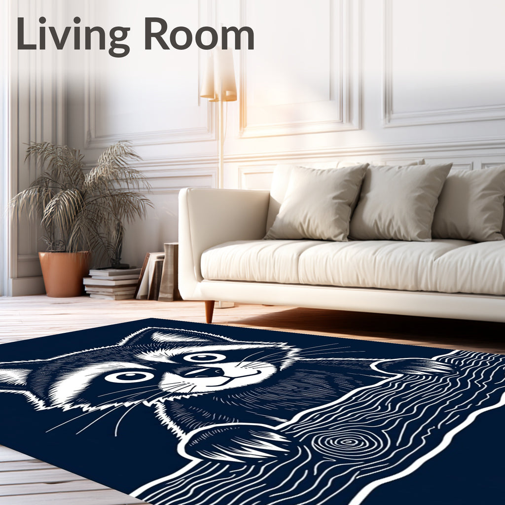 Whimsical Raccoon Wood Texture Graphic Rug
