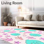 Cute Ocean Creatures Pink Teal Repeating Rug