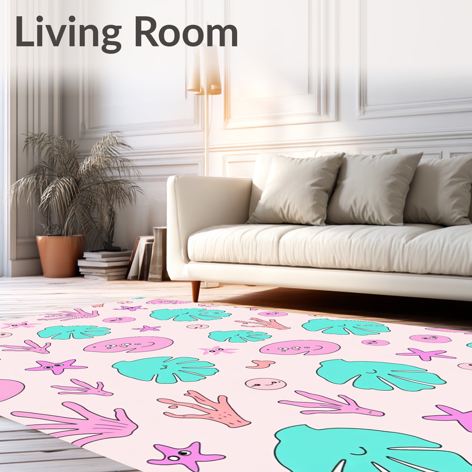 Cute Ocean Creatures Pink Teal Repeating Rug