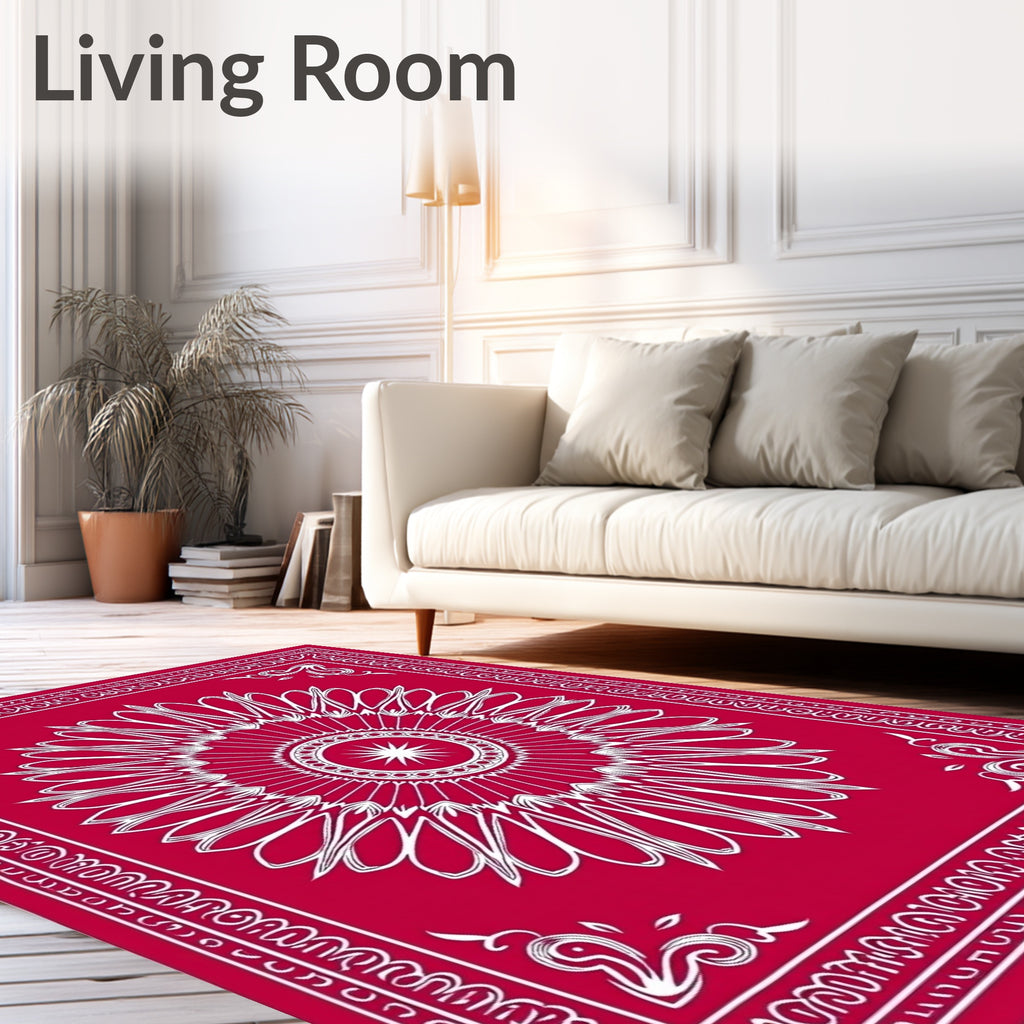 Crimson White Radial Medallion Border Rug