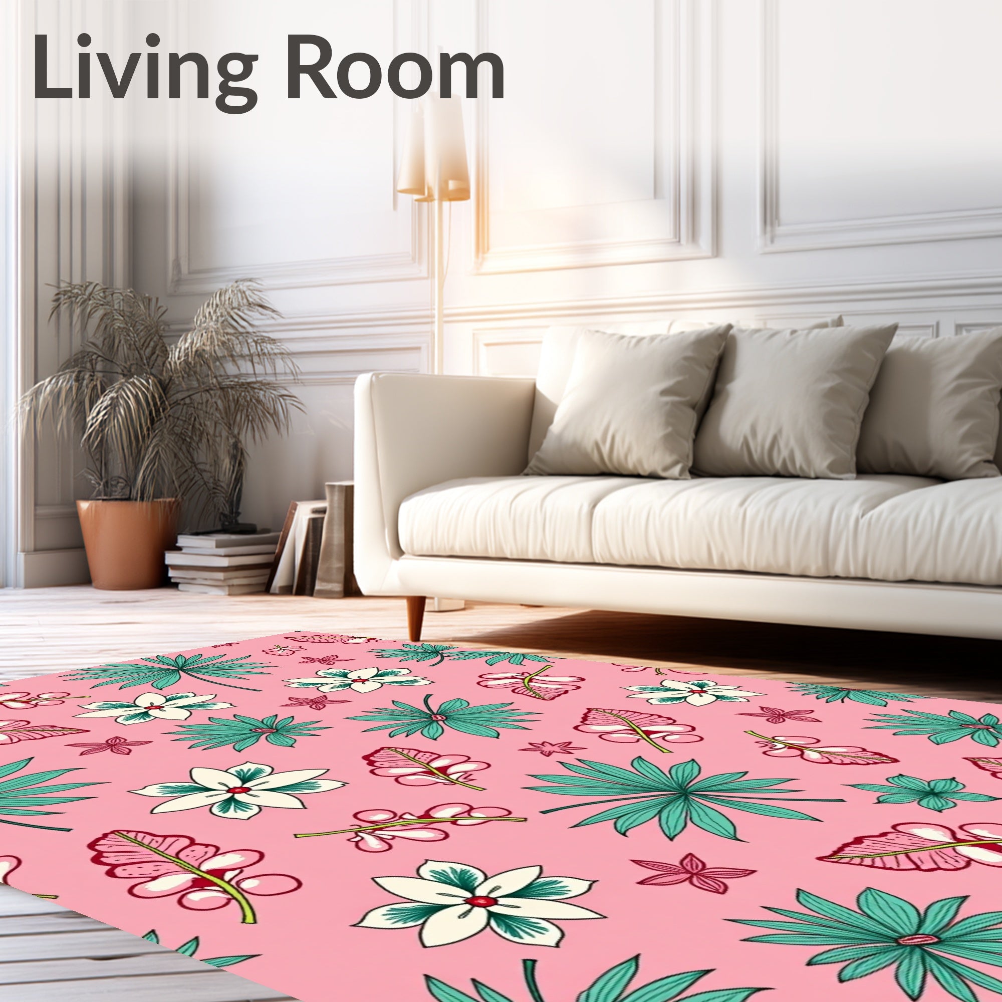 Pink Tropical Floral Leaf Medley Rug