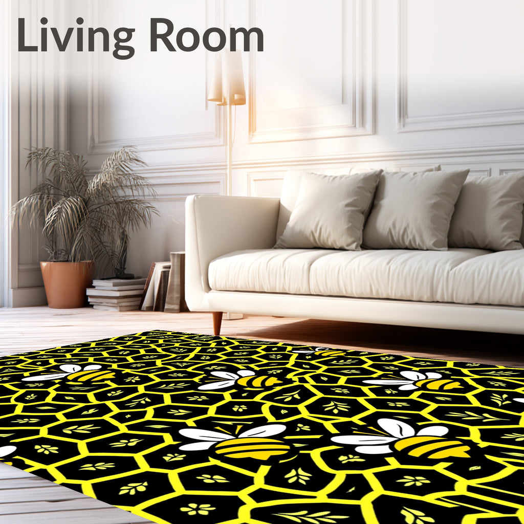 Black Yellow Bee Honeycomb Garden Rug
