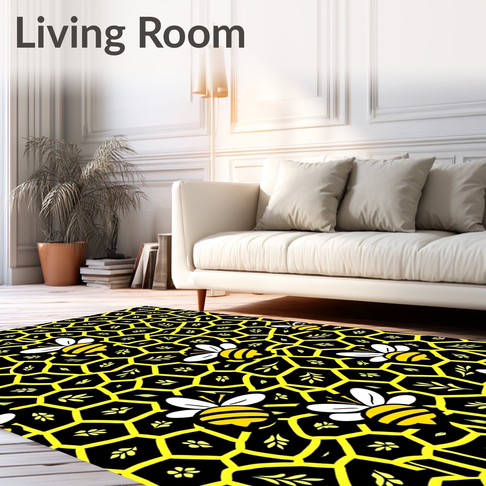 Black Yellow Bee Honeycomb Garden Rug