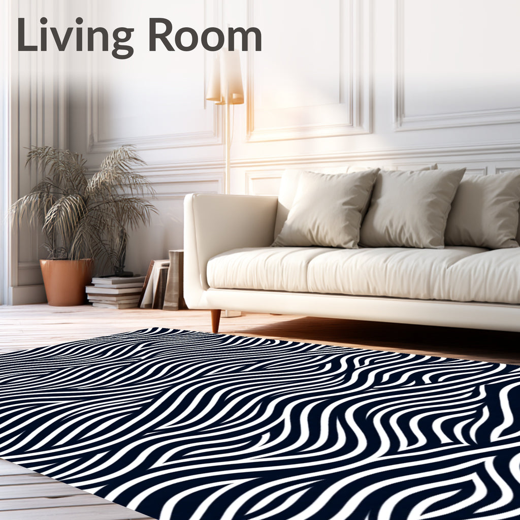Dark Blue White Flowing Wave Rug