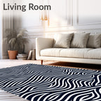 Dark Blue White Flowing Wave Rug