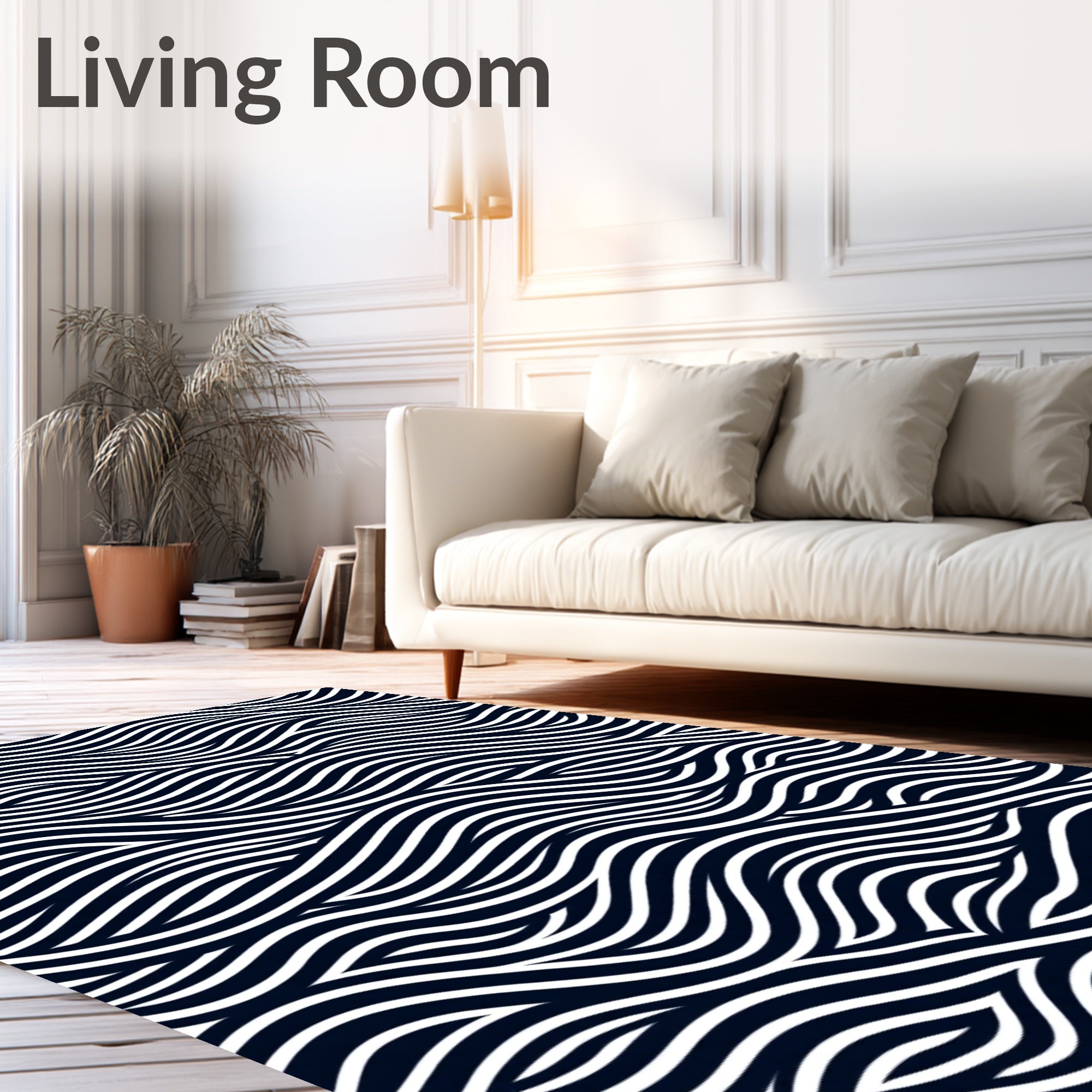 Dark Blue White Flowing Wave Rug