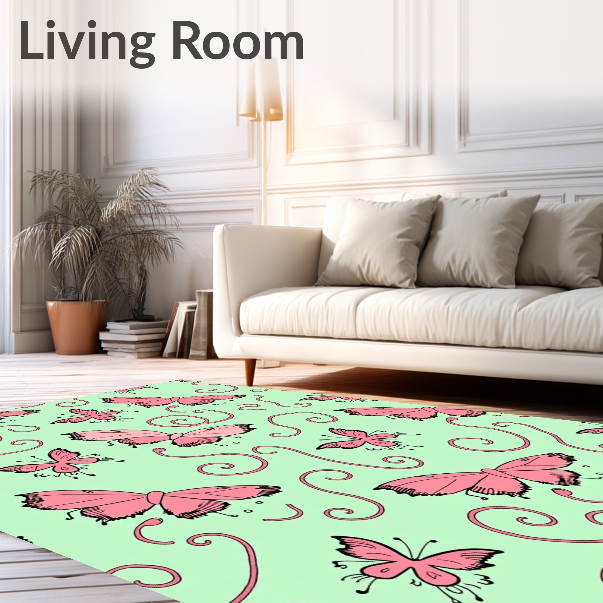 Pink Butterfly Swirl Background Rug