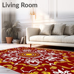 Deep Crimson Yellow Floral Mandala Rug