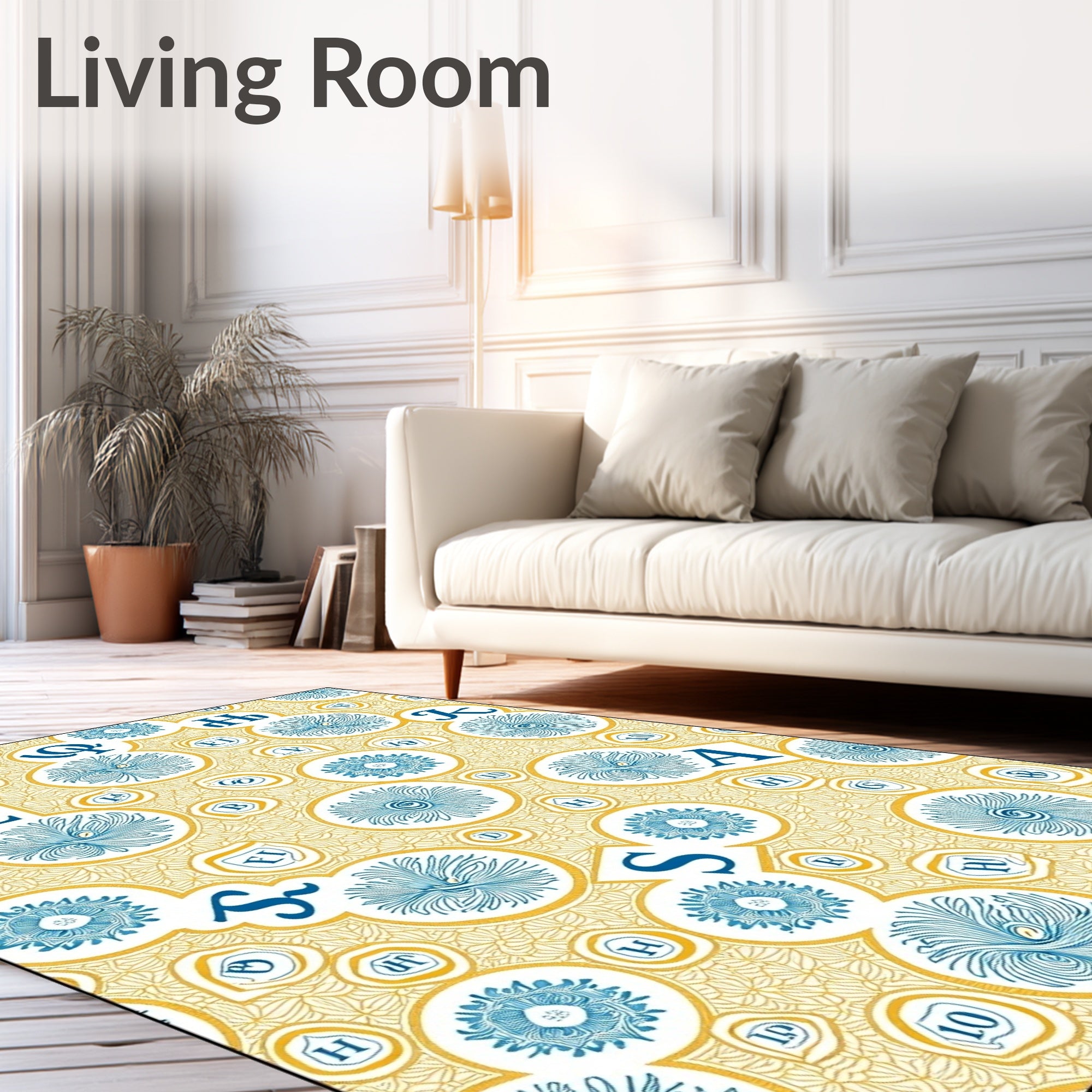 Golden Blue Abstraction Letter Mosaic Rug