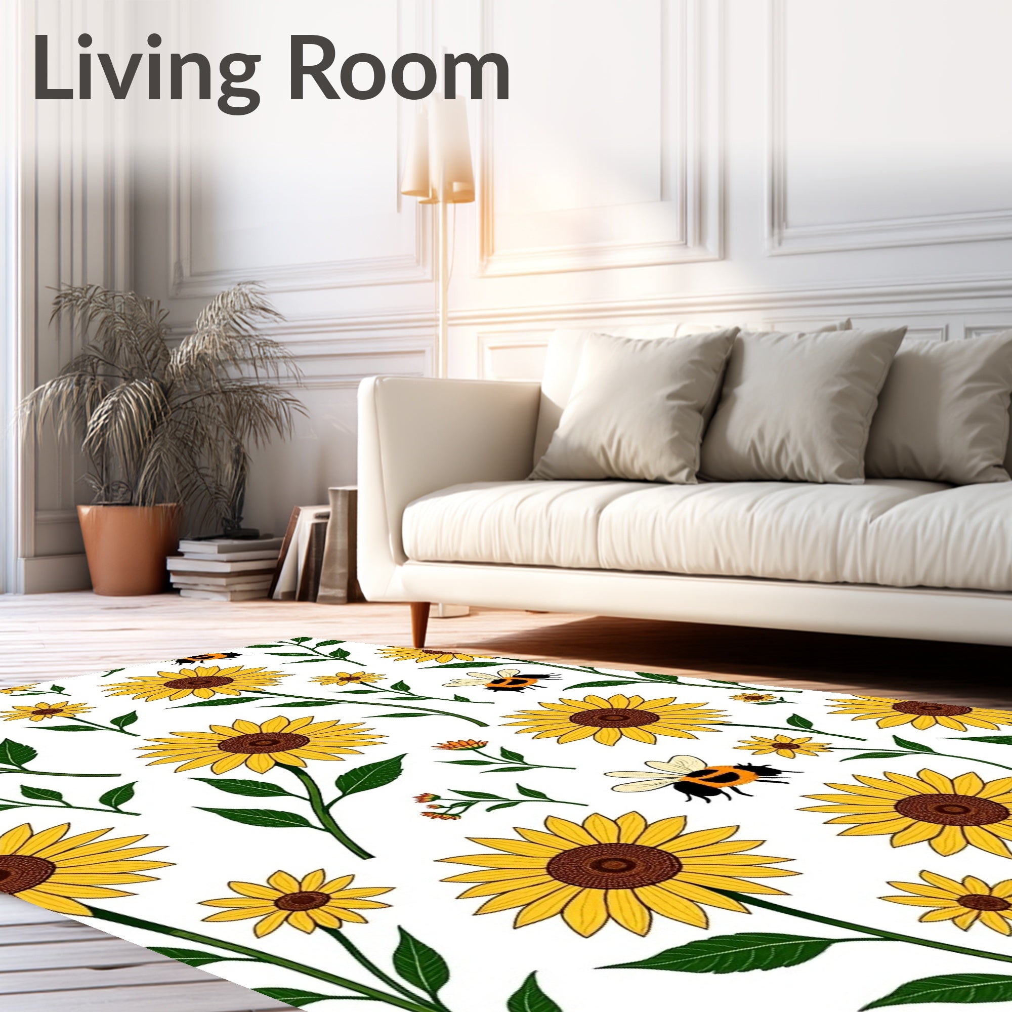Golden Sunflowers With Bees Rug