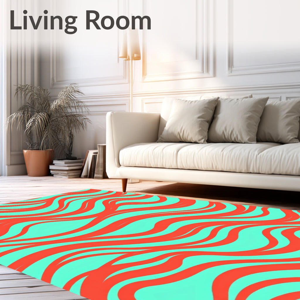 Coral Aqua Flowing Waves Rug