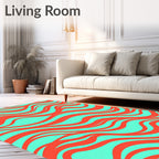 Coral Aqua Flowing Waves Rug