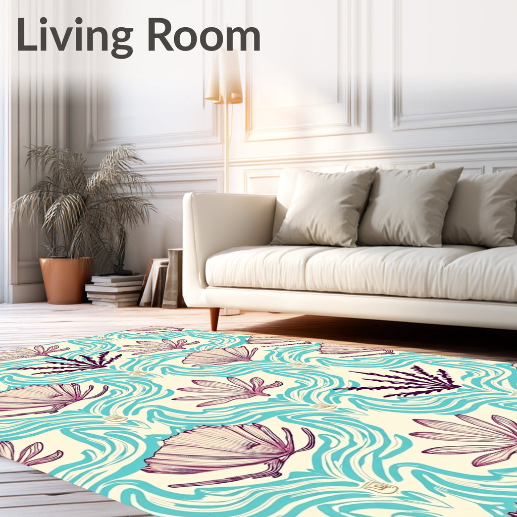 Teal Mauve Botanical Wave Floral Rug