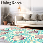 Teal Mauve Botanical Wave Floral Rug