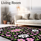 Playful Pink Floral Dog Scene Rug