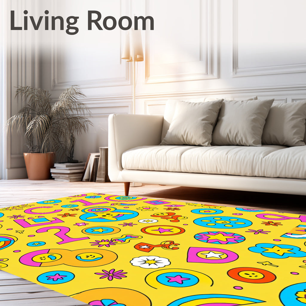 Vibrant Retro Cartoon Star Flowers Rug