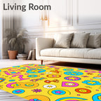 Vibrant Retro Cartoon Star Flowers Rug