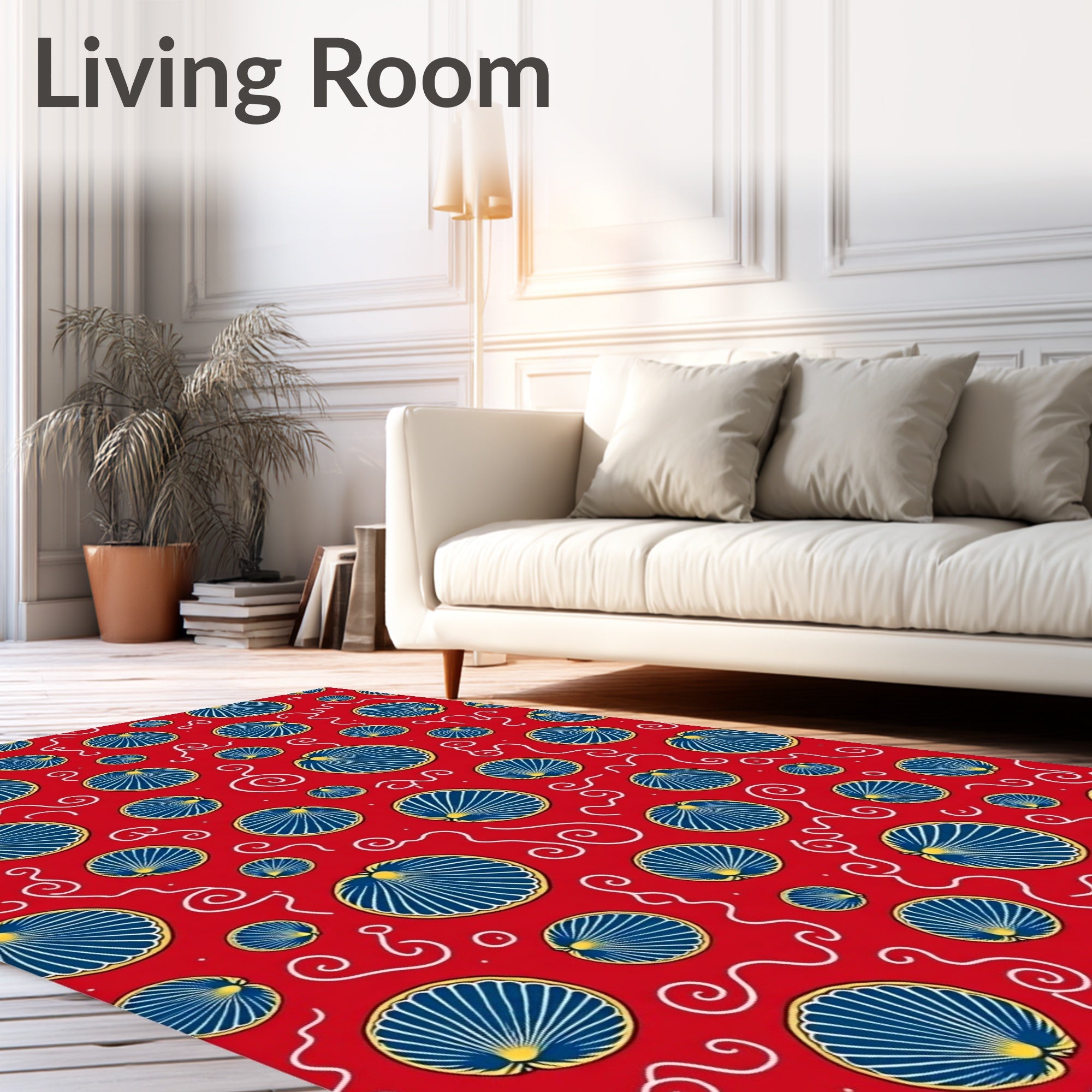 Vibrant Red Scallop Swirl Rug