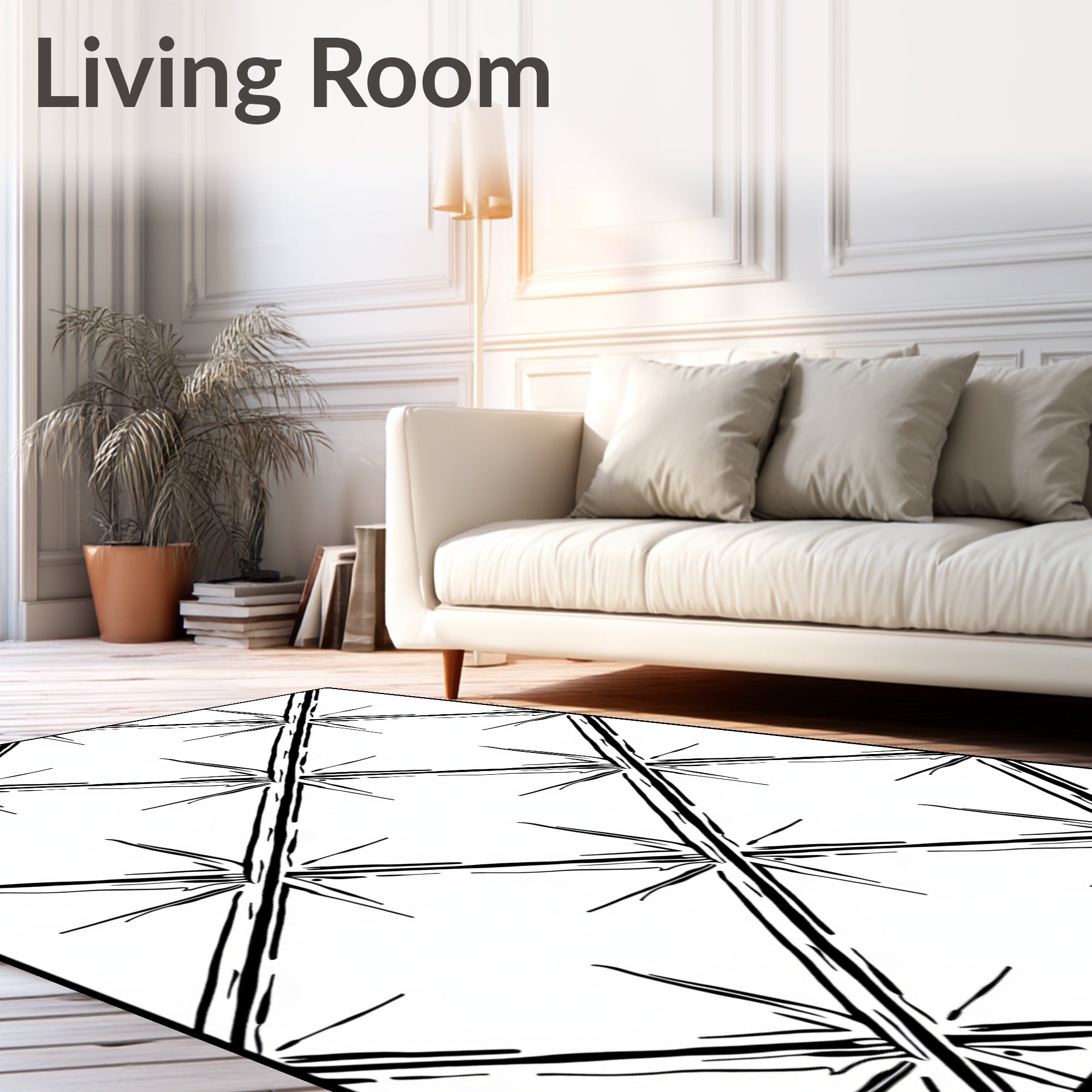 Black White Starburst Diamond Grid Rug