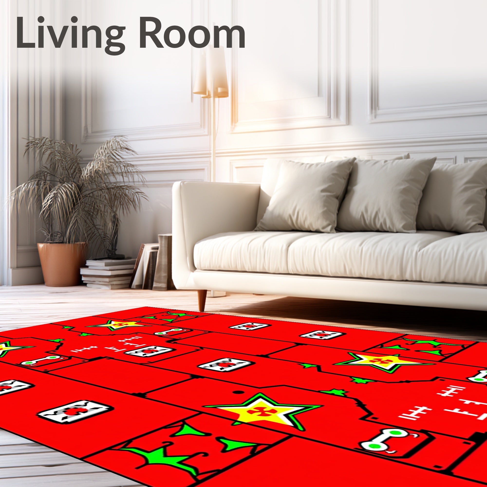 Red Geometric Star Robot Rug