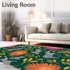 Emerald Green Zebra Floral Garden Jungle Rug