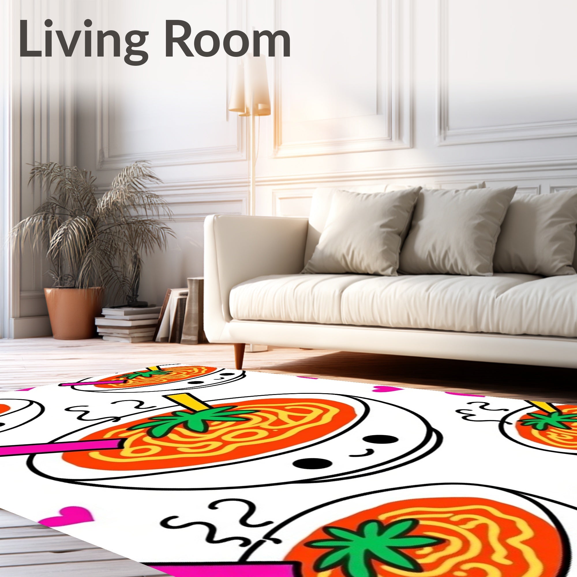 Kawaii Red Noodle Soup Hearts Rug