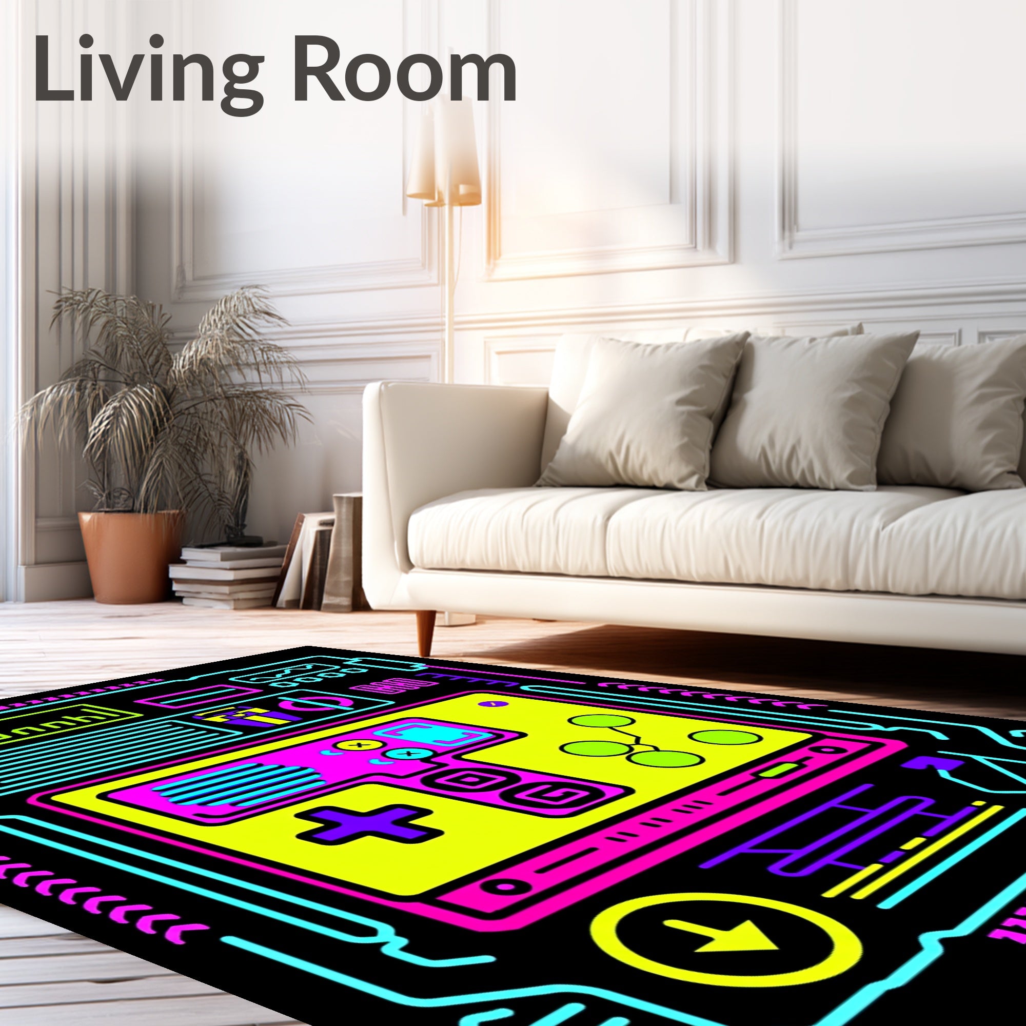 Neon Retro Game Console Controller Rug