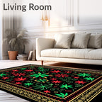 Vibrant Red Green Floral Border Rug