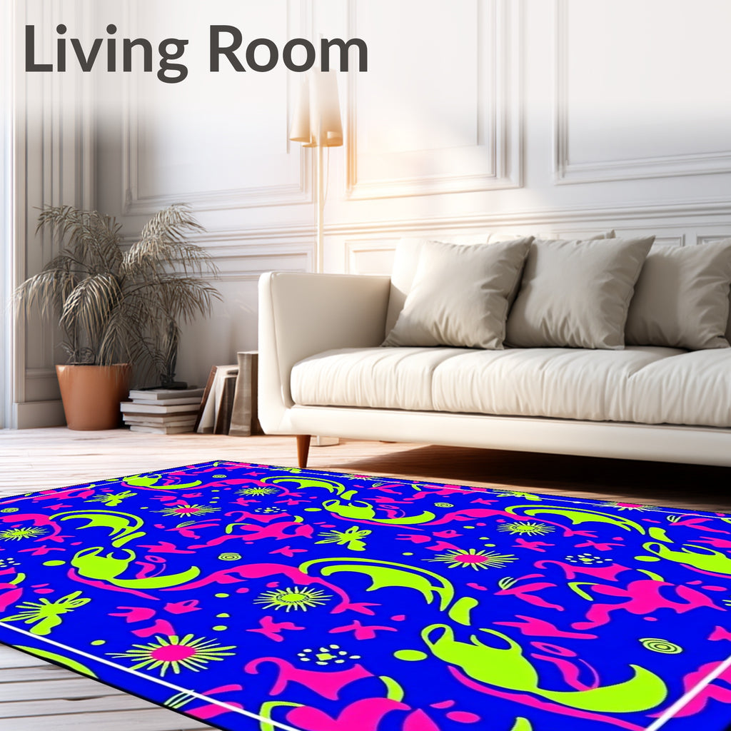 Vibrant Neon Abstract Organic Shapes Rug