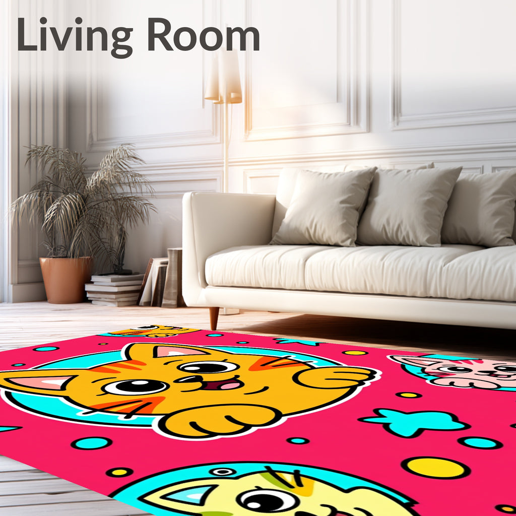 Cute Orange Cat Kawaii Collage Rug