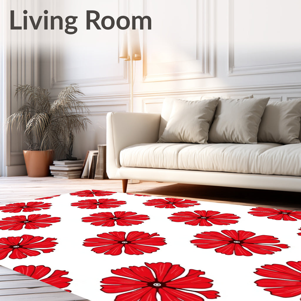 Bold Red Petal Flower Collection Rug