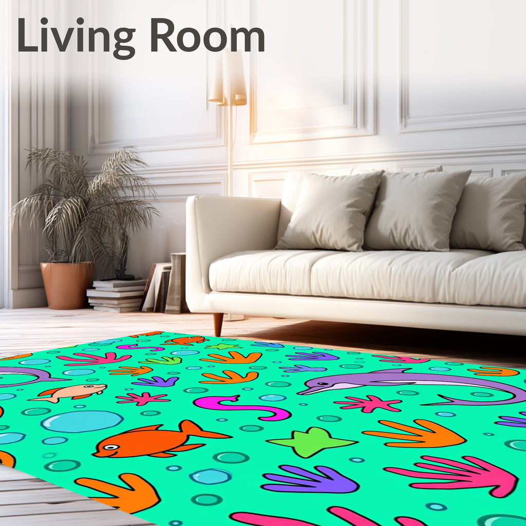 Vibrant Sea Life Dolphin Coral Splash Rug