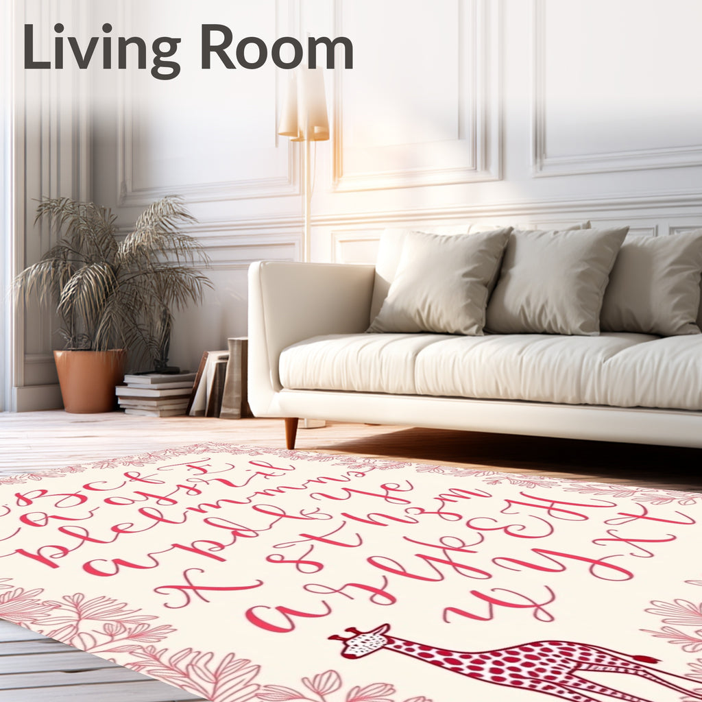 Pink Giraffe Alphabet Border Rug