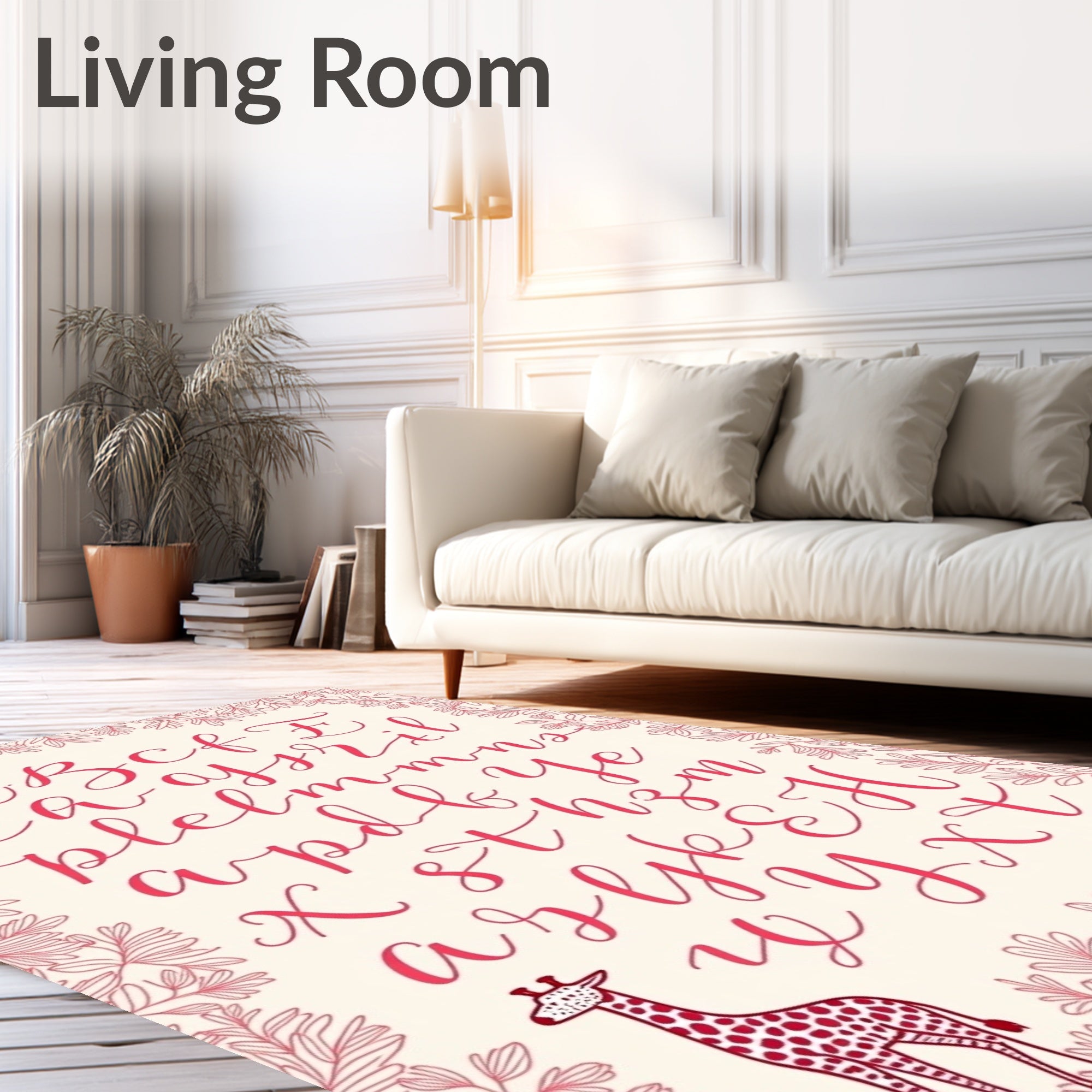 Pink Giraffe Alphabet Border Rug
