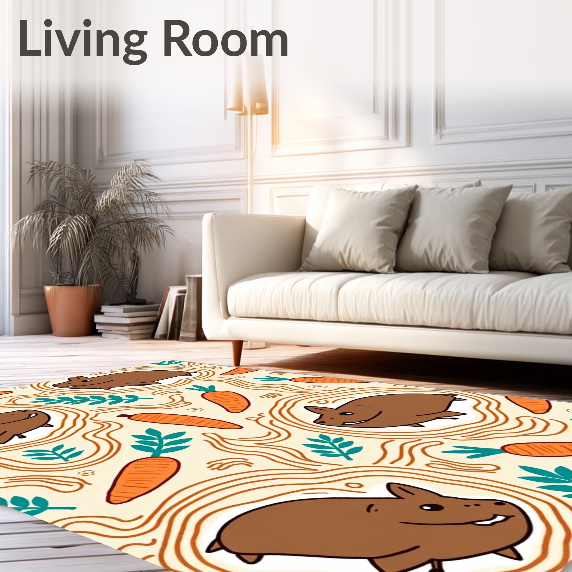 Brown Whimsical Hamster Carrot Sketch Rug