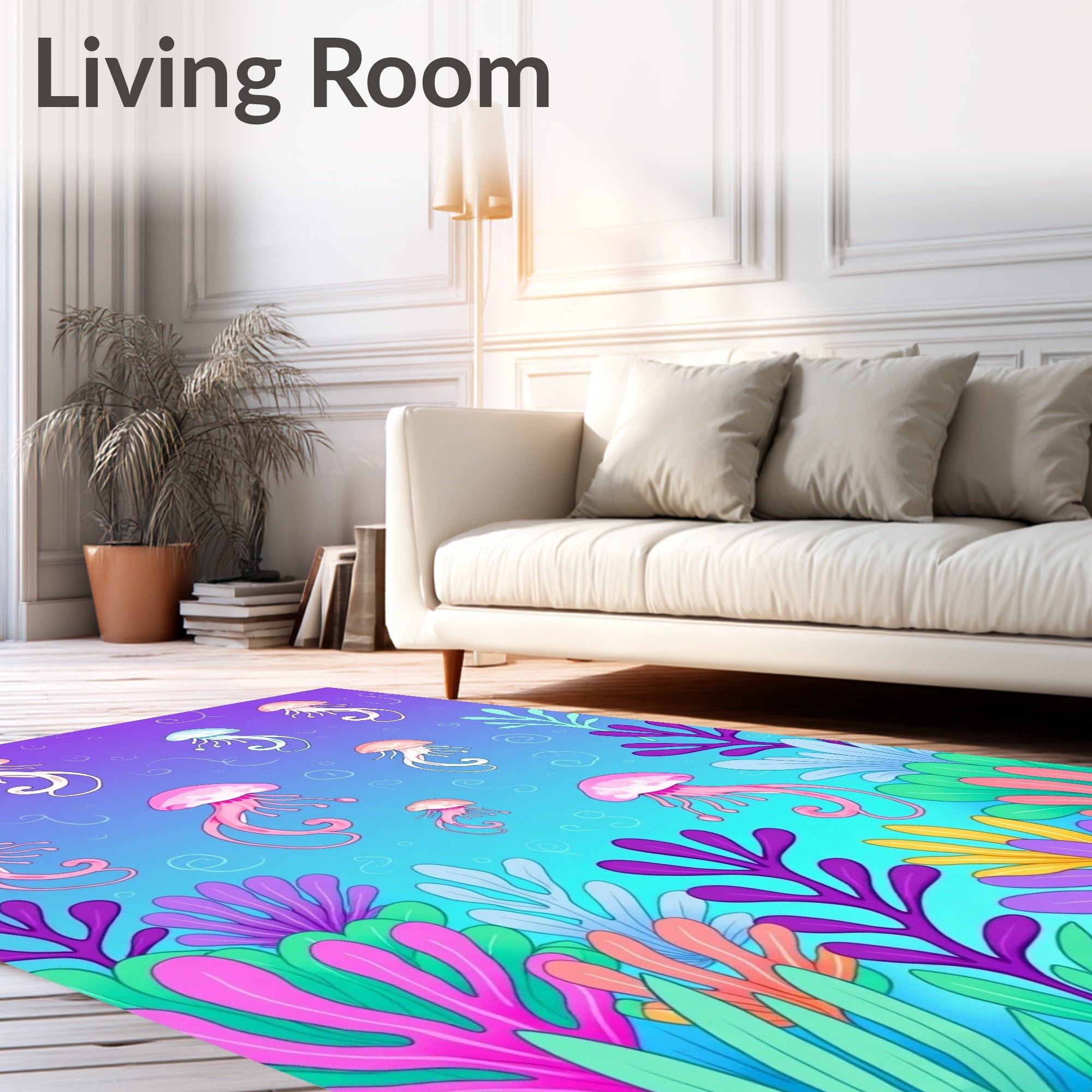 Shimmering Jellyfish And Coral Reef Rug