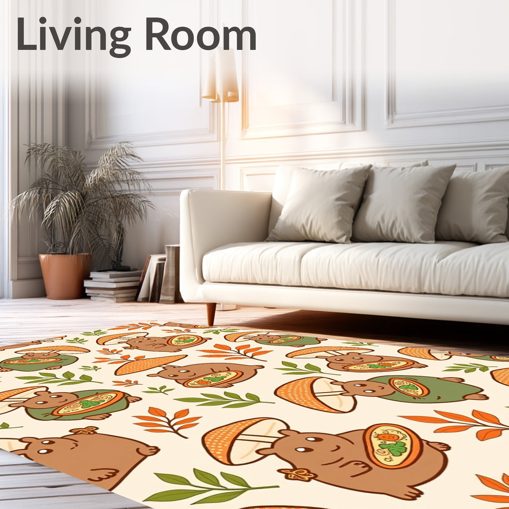 Chubby Mushroom Bear Autumn Leaves Bowl Rug