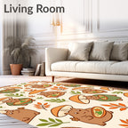 Chubby Mushroom Bear Autumn Leaves Bowl Rug