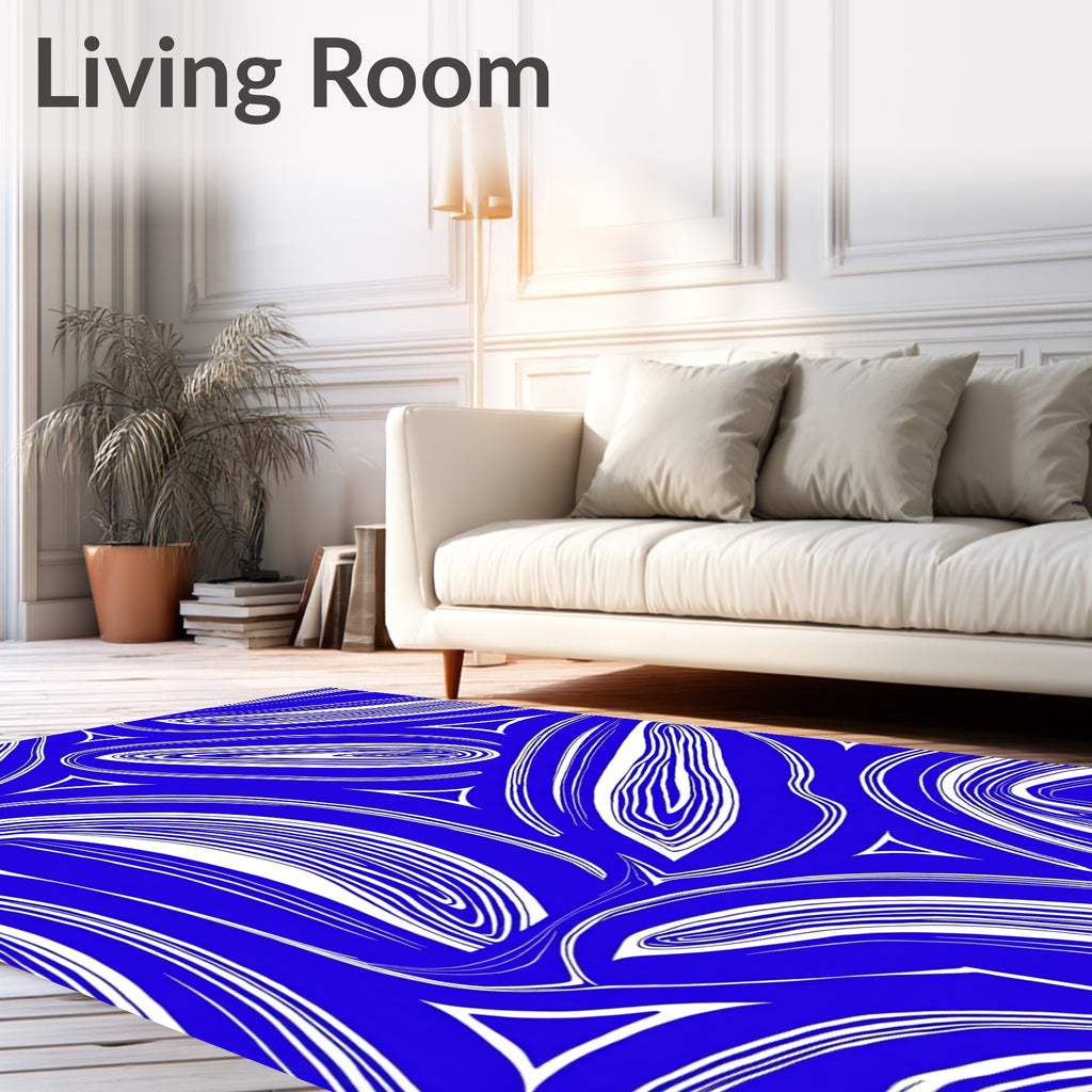 Electric Blue Swirls Triangles Rug