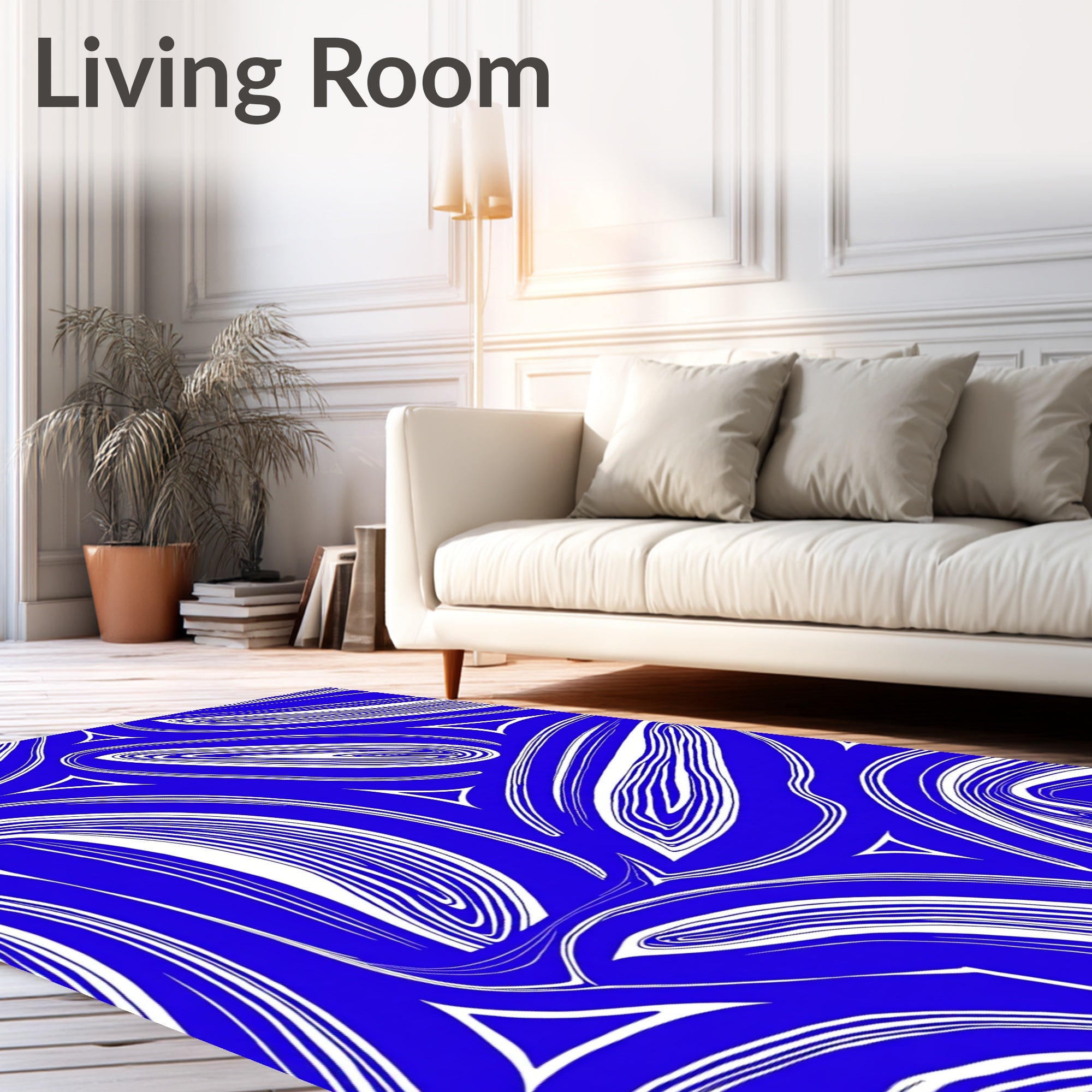 Electric Blue Swirls Triangles Rug