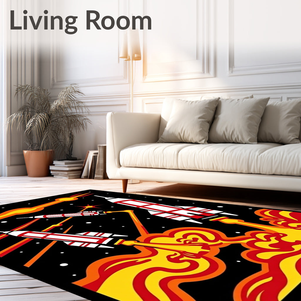 Retro Rockets Streaking Through Space Rug