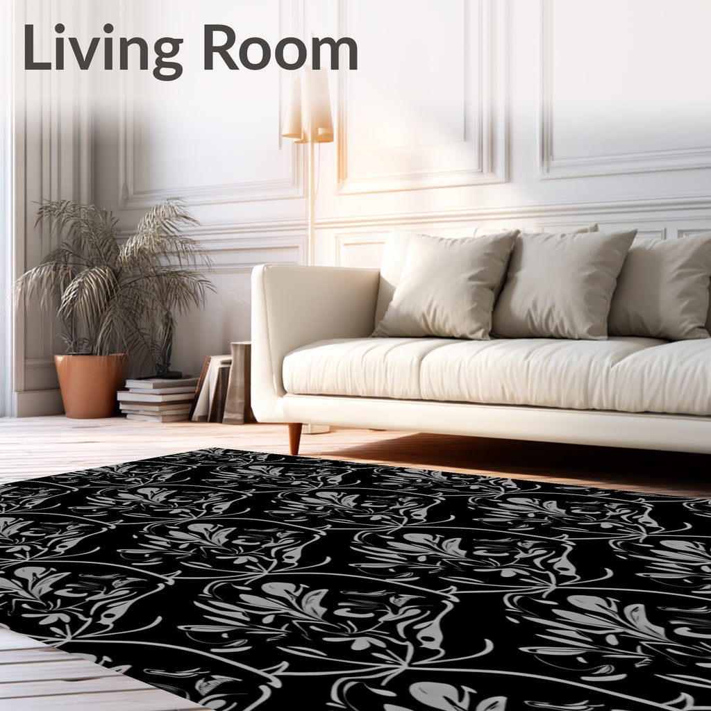 Monochromatic Botanical Vine Illustration Rug