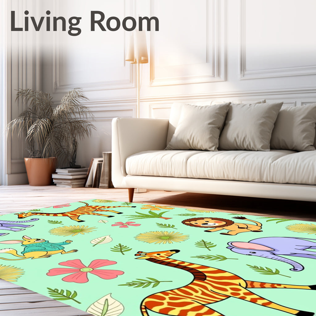 Playful Safari Animals with Floral Accents Rug