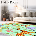 Playful Safari Animals with Floral Accents Rug